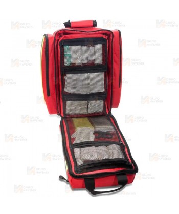 Mochila de media capacidad de Soporte Vital Básico color rojo