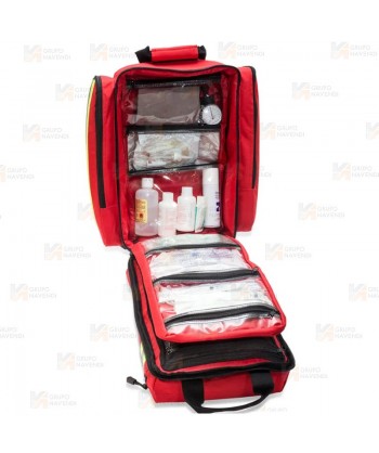 Mochila de media capacidad de Soporte Vital Básico color rojo