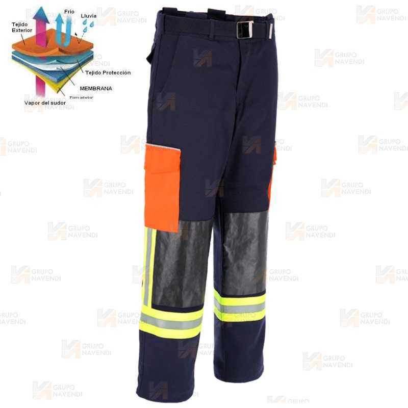 Pantalón de bombero con membrana para rescates técnicos. Marino y naranja flúor
