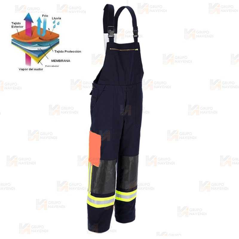 Peto de bombero con membrana para rescates técnicos. Marino y naranja flúor