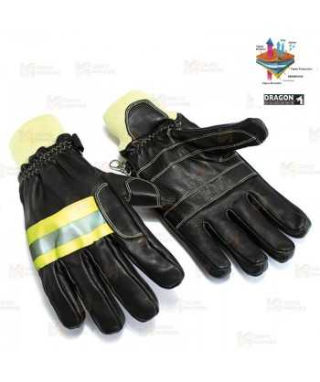 Guante largo de bombero en piel con membrana impermeable y transpirable. Cinta reflectante en el dorso