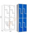 Módulo metálico con 8 taquillas en L, con cerradura