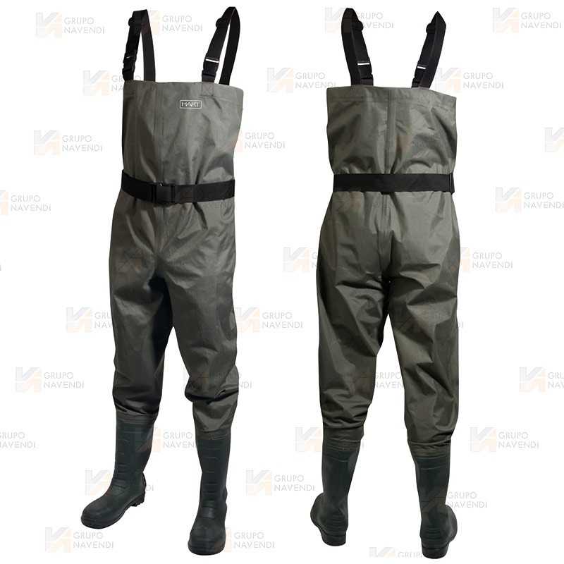 Vadeador en tejido nylon/PVC laminado y botas con suelas de tacos