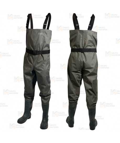 Vadeador en tejido nylon/PVC laminado y botas con suelas de tacos