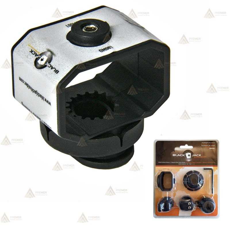 Soporte de linternas Blackjack Globalmount para cascos profesionales de bombero. Compatible para linternas PELI 2400 y 2460.