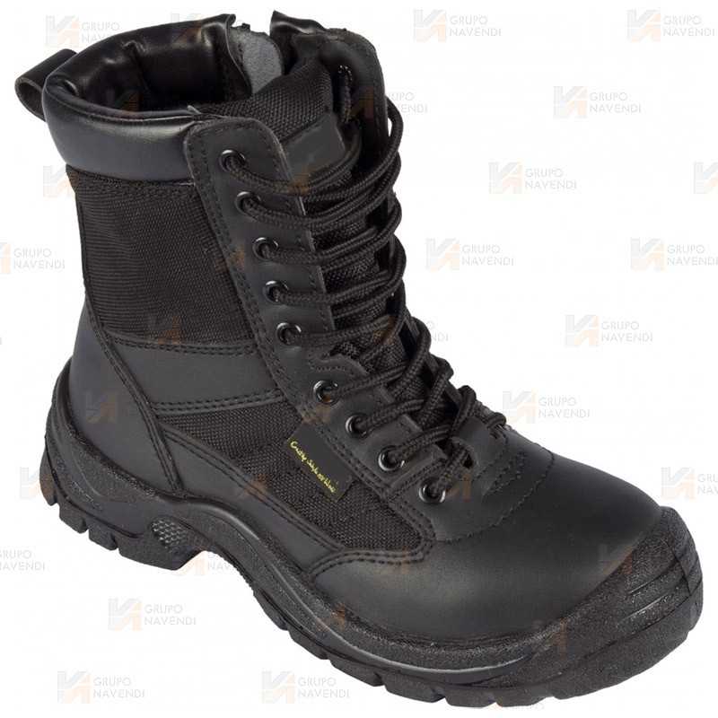 Bota táctica económica de color negro con cremallera lateral