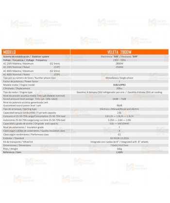 Generador eléctrico SVR profesional a gasolina 4T (230V / 2.800W)