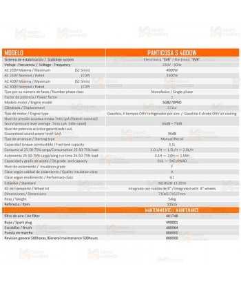 Generador SVR a gasolina 4T (230V / 4.000W) de seguridad