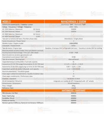 Generador SVR a gasolina 4T (230V / 5.500W) de seguridad