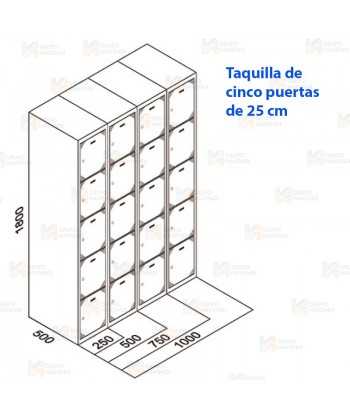 Taquilla metálica de cinco puertas (Un módulo)