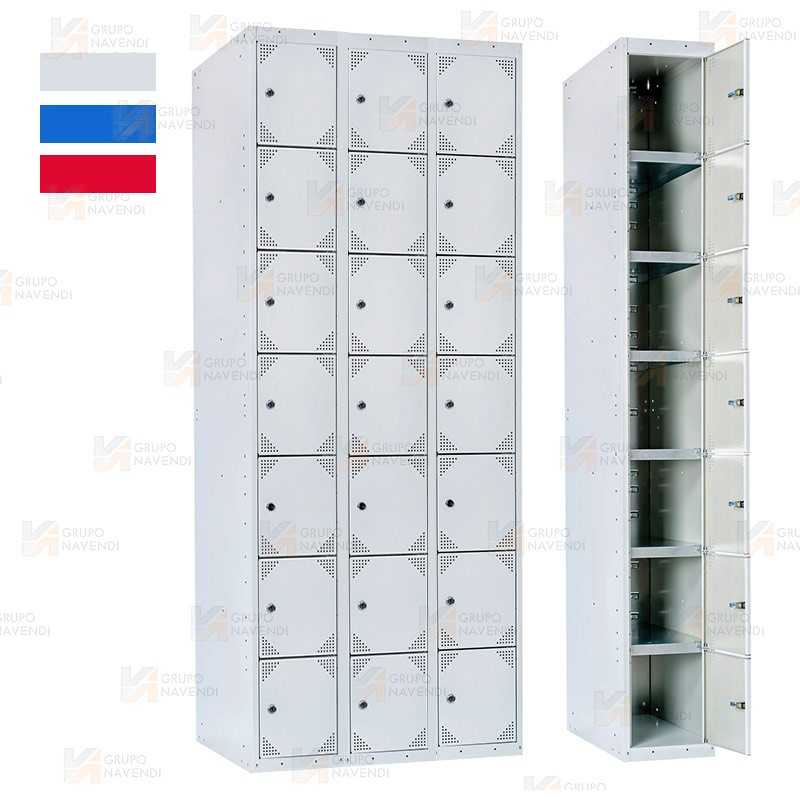 Taquilla metálica de veintiuna puertas (tres módulos)