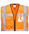 Chaleco bicolor de alta visibilidad color marino/naranja flúor, multibolsillos para Protección Civil