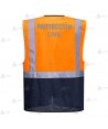 Chaleco bicolor de alta visibilidad color marino/naranja flúor, multibolsillos para Protección Civil