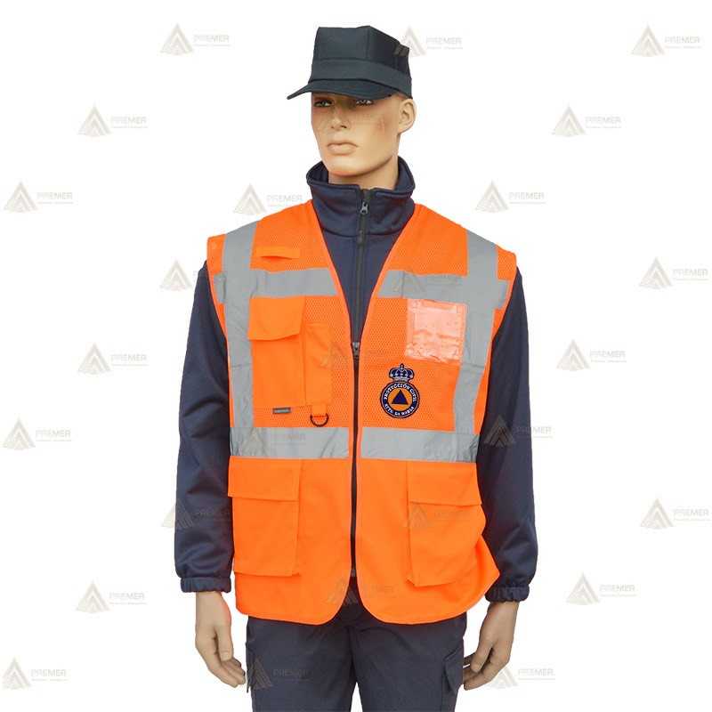 Chaleco multibolsillos de alta visibilidad con rejilla para Protección Civil