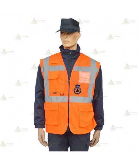 Chaleco multibolsillos de alta visibilidad con rejilla para Protección Civil