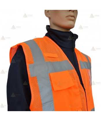 Chaleco multibolsillos de alta visibilidad con rejilla para Protección Civil