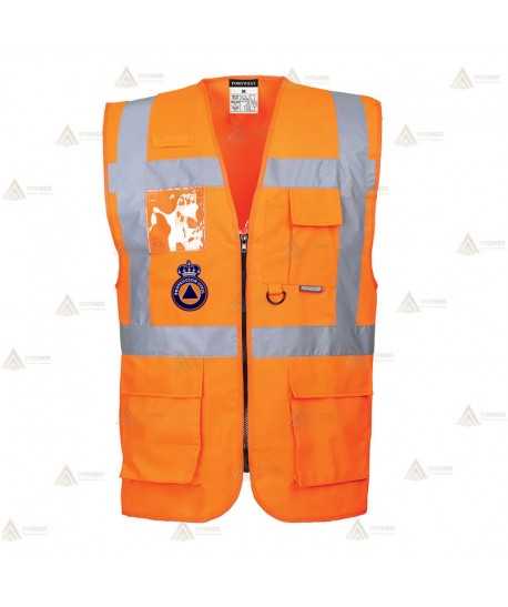 Chaleco multibolsillos alta visibilidad con cremallera para Protección Civil