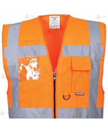 Chaleco multibolsillos alta visibilidad con cremallera para Protección Civil