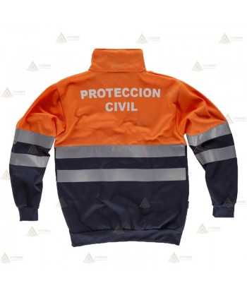 Sudadera bicolor de alta visibilidad con media cremallera color naranja flúor/marino para Protección Civil