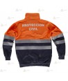 Sudadera bicolor de alta visibilidad con media cremallera color naranja flúor/marino para Protección Civil