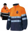 Sudadera bicolor de alta visibilidad con media cremallera color naranja flúor/marino para Protección Civil
