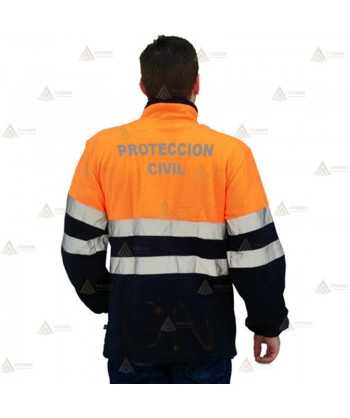 Sudadera bicolor de alta visibilidad con media cremallera color naranja flúor/marino para Protección Civil