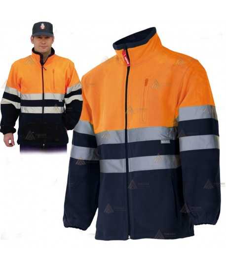 Sudadera bicolor de alta visibilidad con cremallera color naranja flúor/marino para Protección Civil