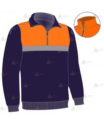Jersey polar bicolor con media cremallera y cinta reflectante en pecho y espalda para Protección Civil