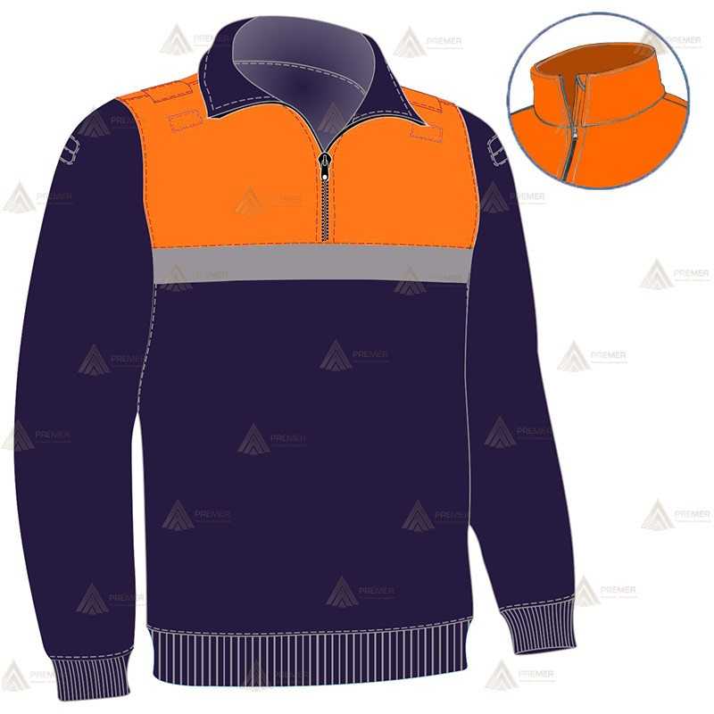 Jersey polar bicolor con media cremallera y cinta reflectante en pecho y espalda para Protección Civil
