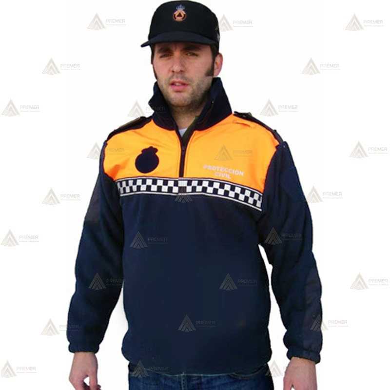 Jersey polar bicolor con media cremallera para Protección Civil con cinta damero