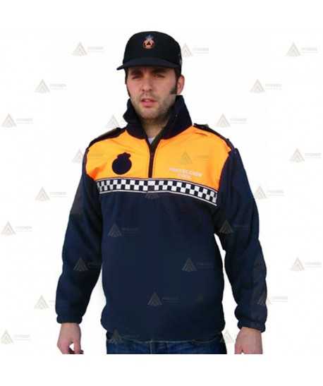 Jersey polar bicolor con media cremallera para Protección Civil con cinta damero