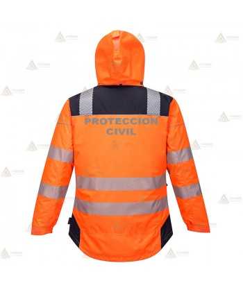 Parka de alta visibilidad con cintas segmentadas y capucha para Protección Civil
