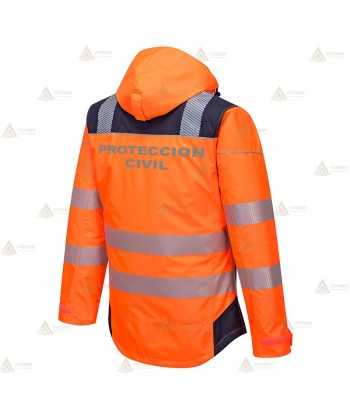 Parka de alta visibilidad con cintas segmentadas y capucha para Protección Civil