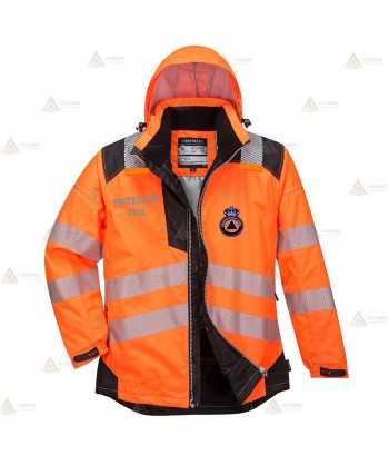 Parka de alta visibilidad con cintas segmentadas y capucha para Protección Civil