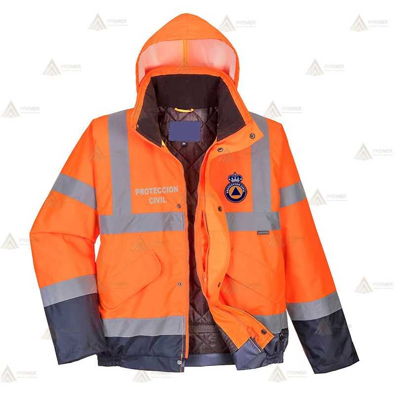 Cazadora piloto bicolor alta visibilidad acolchada e impermeable para protección Civil
