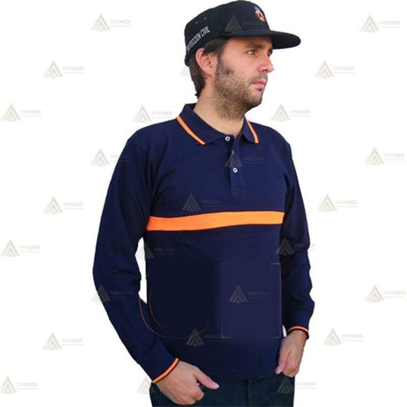 Polo económico monocolor de algodón de manga larga para Protección Civil