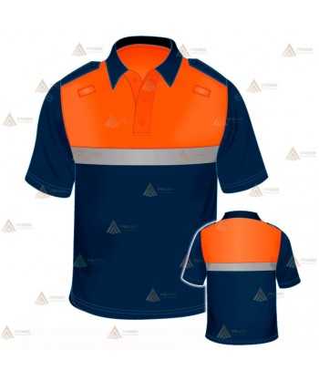 Polo bicolor de manga corta con cinta reflectante color plata para Protección Civil