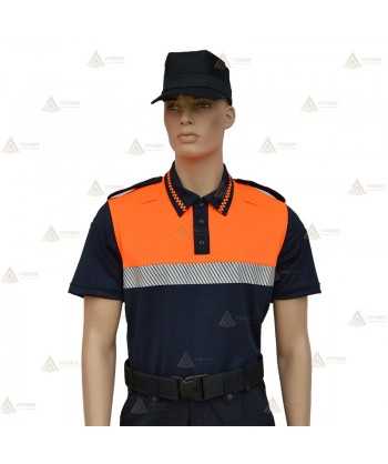 Polo bicolor de manga corta con cinta reflectante segmentada color plata para Protección Civil