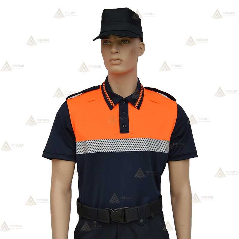 Polo bicolor de manga corta con cinta reflectante segmentada color plata para Protección Civil