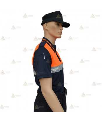Polo bicolor de manga corta con cinta reflectante segmentada color plata para Protección Civil