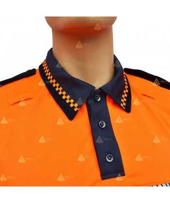 Polo bicolor de manga corta con cinta reflectante segmentada color plata para Protección Civil