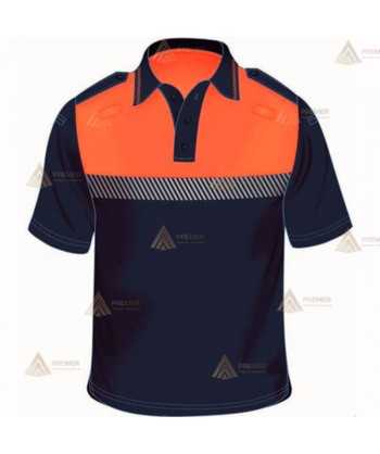 Polo bicolor de manga corta con cinta reflectante segmentada color plata para Protección Civil