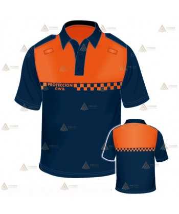 Polo de manga corta con cinta damero reflectante color naranja para Protección Civil
