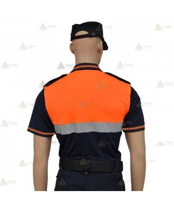 Polo bicolor de manga corta con cinta reflectante segmentada color plata para Protección Civil