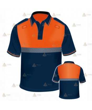 Polo bicolor de manga corta con cinta reflectante segmentada color plata para Protección Civil