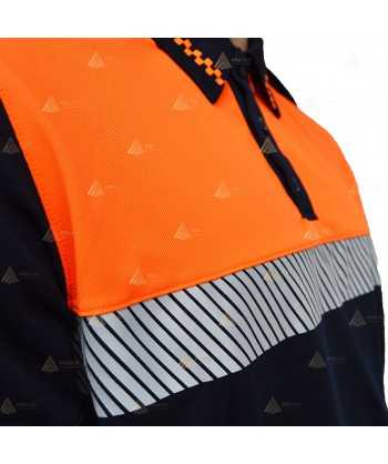 Polo bicolor de manga corta con cinta reflectante segmentada color plata para Protección Civil