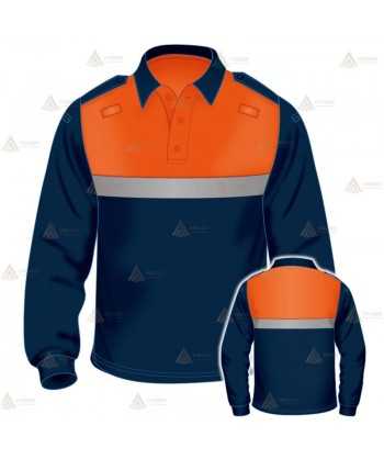 Polo bicolor de manga larga con cinta reflectante para Protección Civil