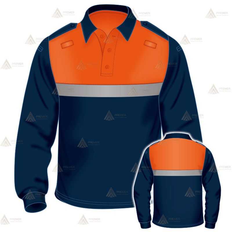 Polo bicolor de manga larga con cinta reflectante para Protección Civil