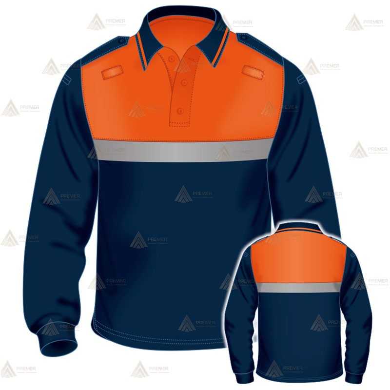 Polo bicolor de manga larga con cinta reflectante para Protección Civil