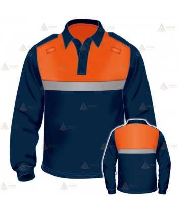 Polo bicolor de manga larga con cinta reflectante para Protección Civil